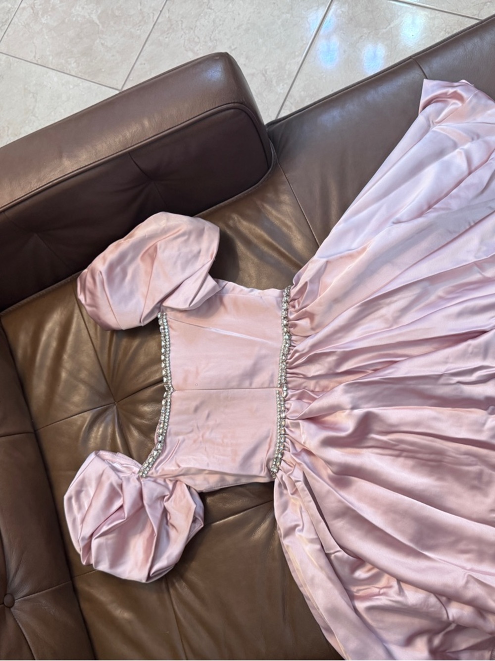 Mac Duggal Light Pink Satin Strapless Dress with Crystal Embellishment - Picture 2 of 9